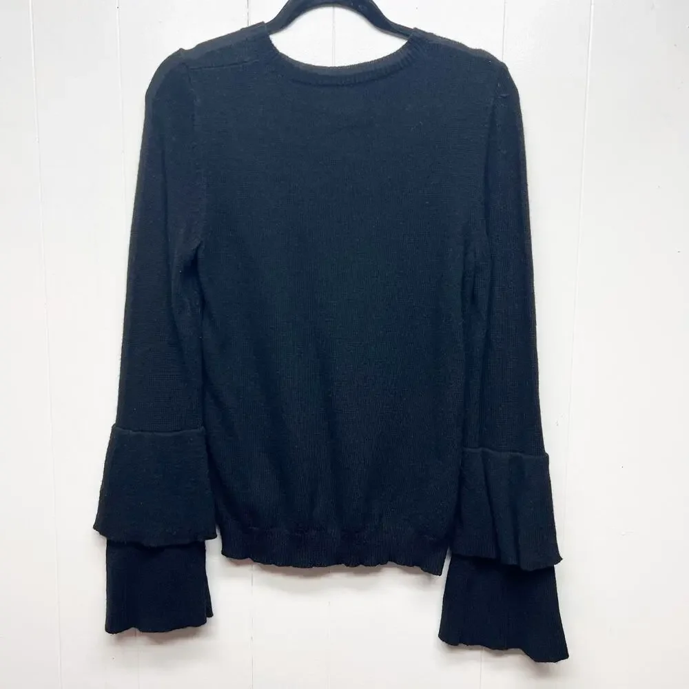J. Crew Mercantile Wool Blend Ruffle Cuffs Womens Knit Black Sweater Sz Medium